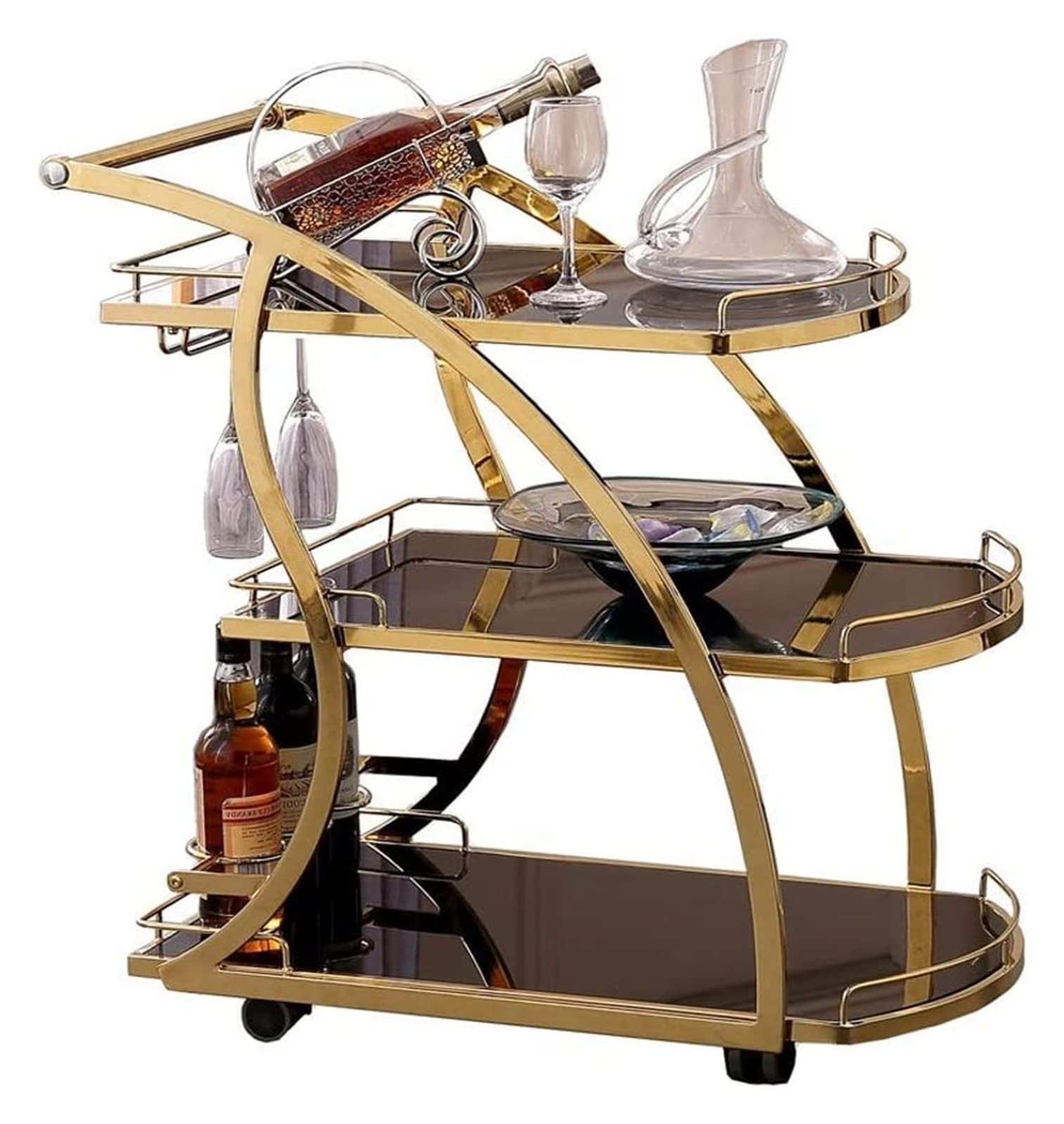 GRDDBZA Bar Serving Carts Business Restaurant Wine Cart, Kitchen Trolleys with Wheels Wine Racks Home Bar Cart Sideboard Kitchen Rack 3 Tier Trolleys Beauty Trolley Bar Cart