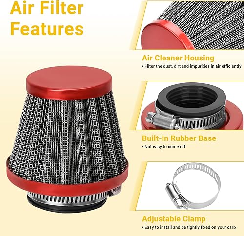 Miniatura 2 de HIAORS Filtro de aire rojo para motocicleta de 1.378 in, compatible con 50 cc, 70 cc, 90 cc, 110 cc, 125 cc, Coolster, Tao, Sunl, Apolo, Roketa,