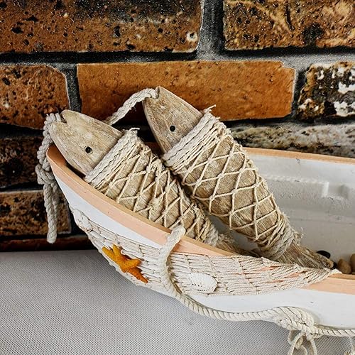 Miniatura 8 de Linfevisi Bandeja de madera para barco, decoración de mesa temática náutica, decoración de mesa de barco de madera para baño, sala de estar, adorno