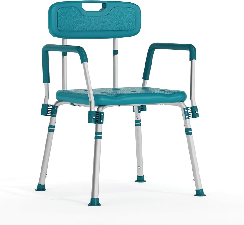 Flash Furniture HERCULES Series 300 Lb. Capacity Adjustable Teal Bath & Shower Chair with Quick Release Back & Arms