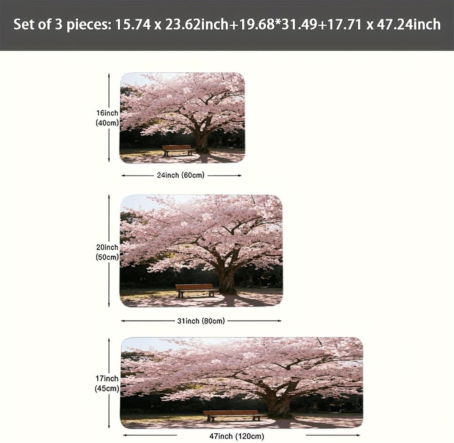 Cherry Blossoms Kitchen Rugs Sets of 3 Non Slip Kitchen Mat for Floor Comfort Standing Rug and Mats Thick Cushioned Long Area Carpets for Laundry Room Entryway