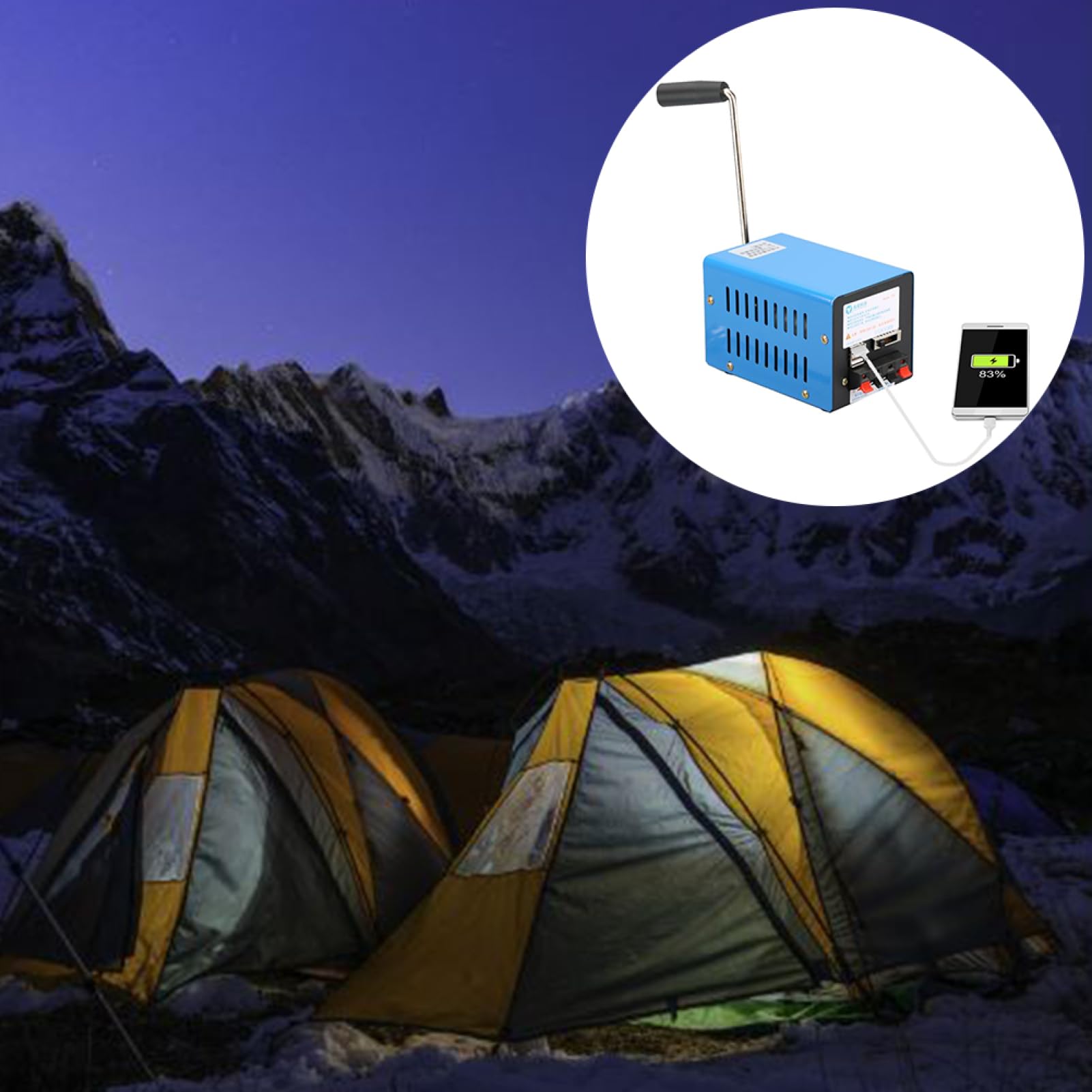 Handkurbel Stromgenerator, 20W Handy-Ladegerät mit Handkurbel | mit 2000 U/min, tragbar, Dual-USB-Ausgang, Handy-Ladegerät, wasserdicht für den Innenbereich, Schwarz