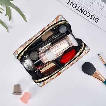 Boho Retro 70s 60s Hippie Mushrooms Large Travel Makeup Bag | Pouch Cosmetic Bags Toiletry Bag, for Women ,Vintage Cute Floral Leather Waterproof Makeup Organizer Bag