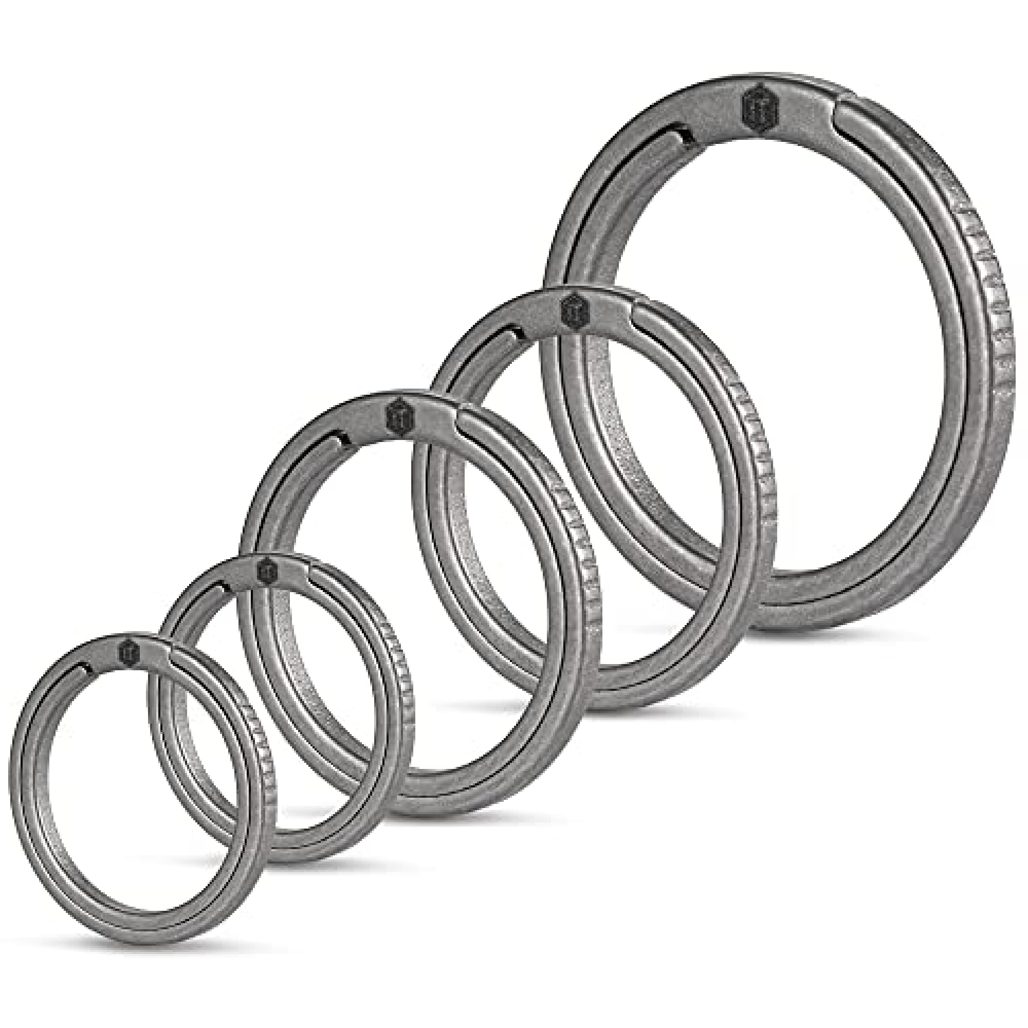 Keyunity Unisex Ka12 (1L+2M+2S) Titanium Flat Key Rings, 33/25/17.5Mm Side Pushing Split Ring For Key Carabiner Flashlight Dog Id Collar Tag(1L+2M+2S)