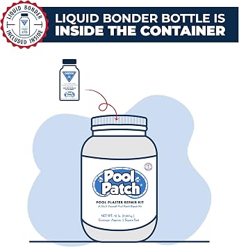 Pool Patch 10lb White Pool Plaster Repair Kit Large Area Project Professional Cement-Based Marcite & Gunite Patch Covers 5 Sq. Ft. Includes Liquid Bonding Agent Permanent Structural Repair