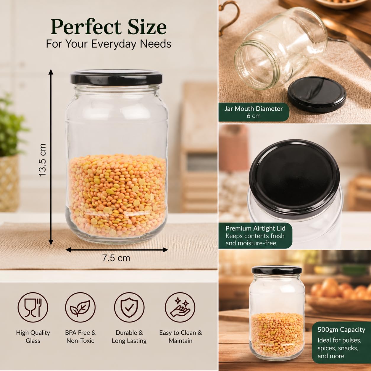 Pure Source India Glass Jars - Airtight Storage -3 Pure Source India Glass Jars - Airtight Storage -3