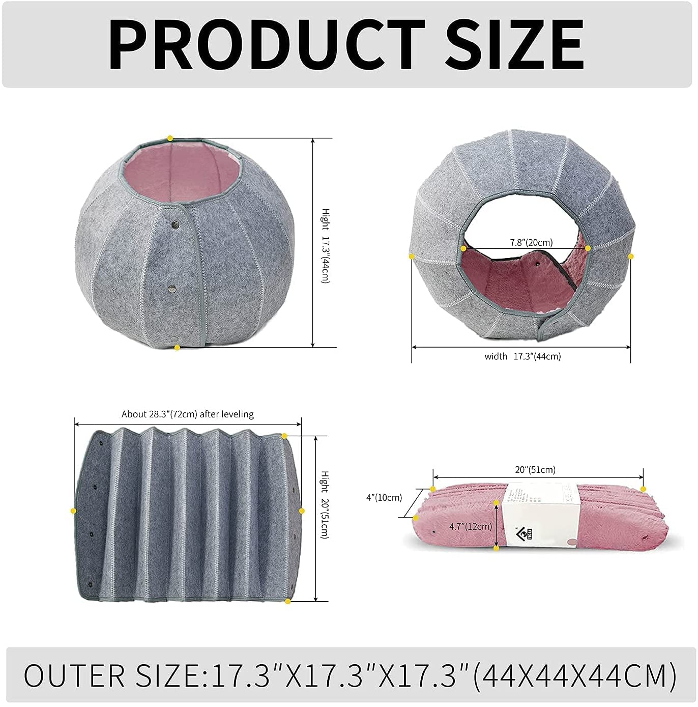 Camas para gatos de interior, plegable y lavable, de fieltro, cama cueva de gato, resistente a los arañazos, cómoda casa de gato, juguete (rosa)