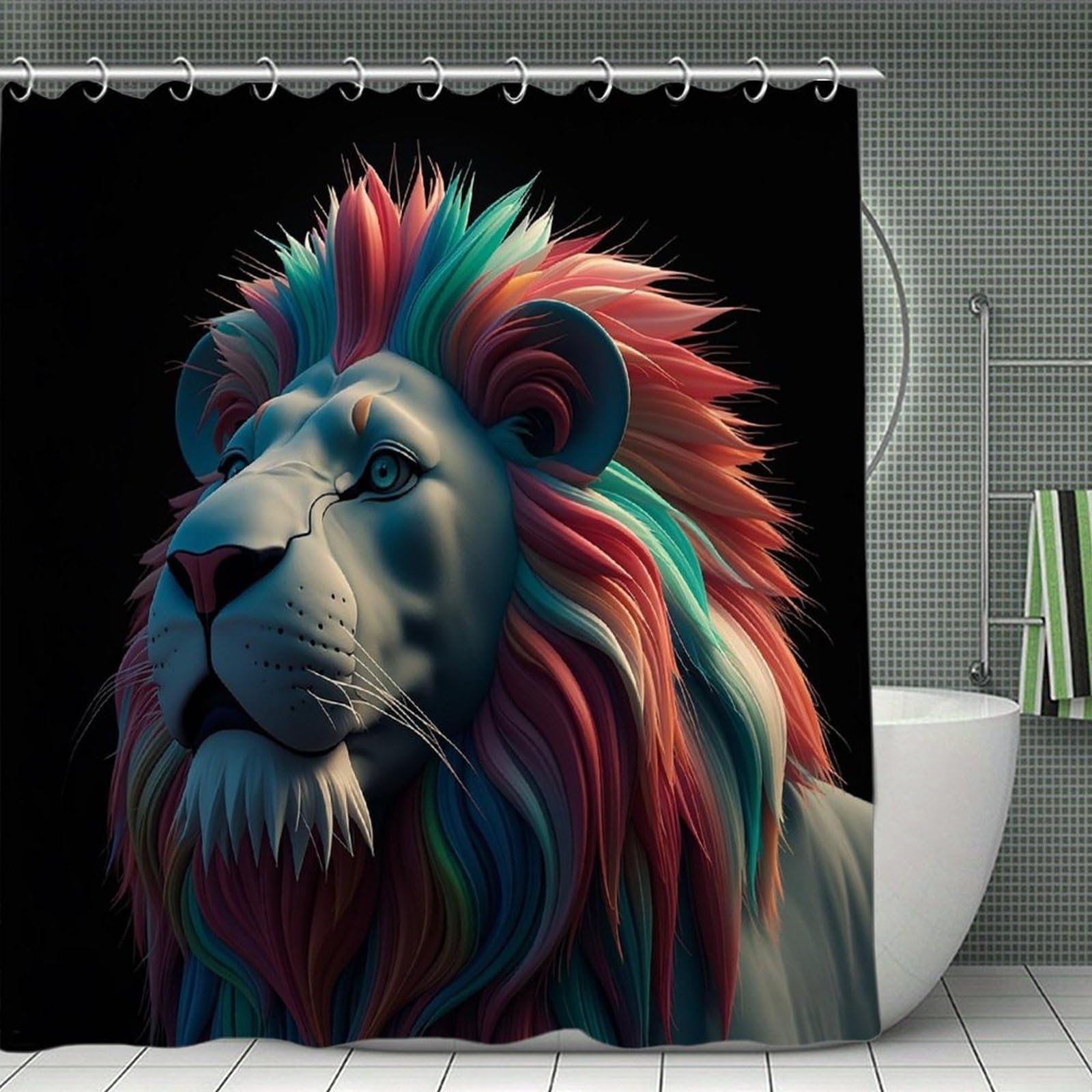 FekiLoot Abstract 3D Art Lion Shower Curtain Minimalist Thick Bathroom Curtain Washable Modern Bathroom Shower Curtain Heavy Duty Waterproof Cloth Bath Curtain with Hooks 70.8"x70.8"