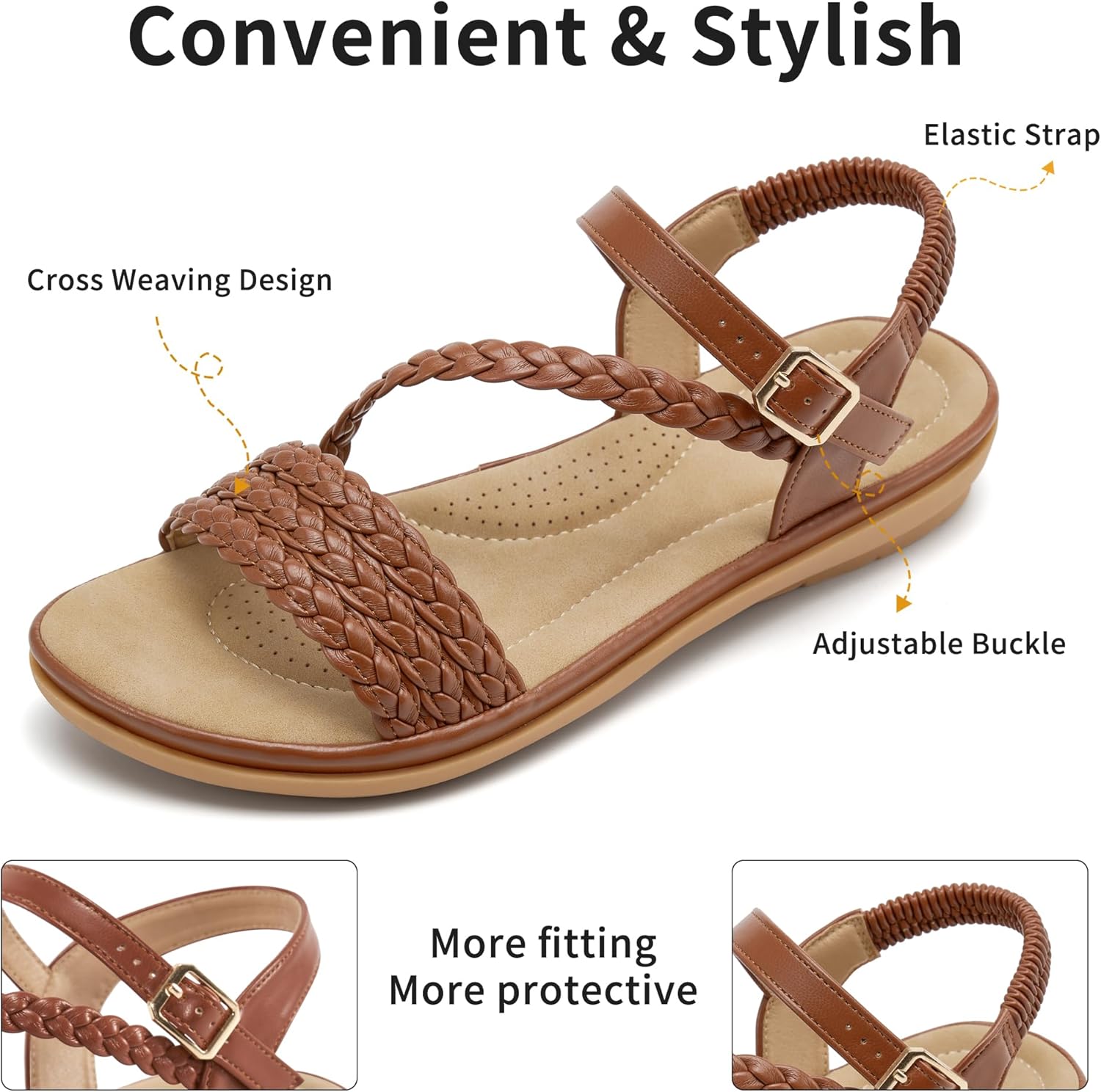 Aomigoct Dressy Womens Sandals Summer: Comfortable Strappy Flats Sandals Women - Beach Walking Woman Shoes - Image 5