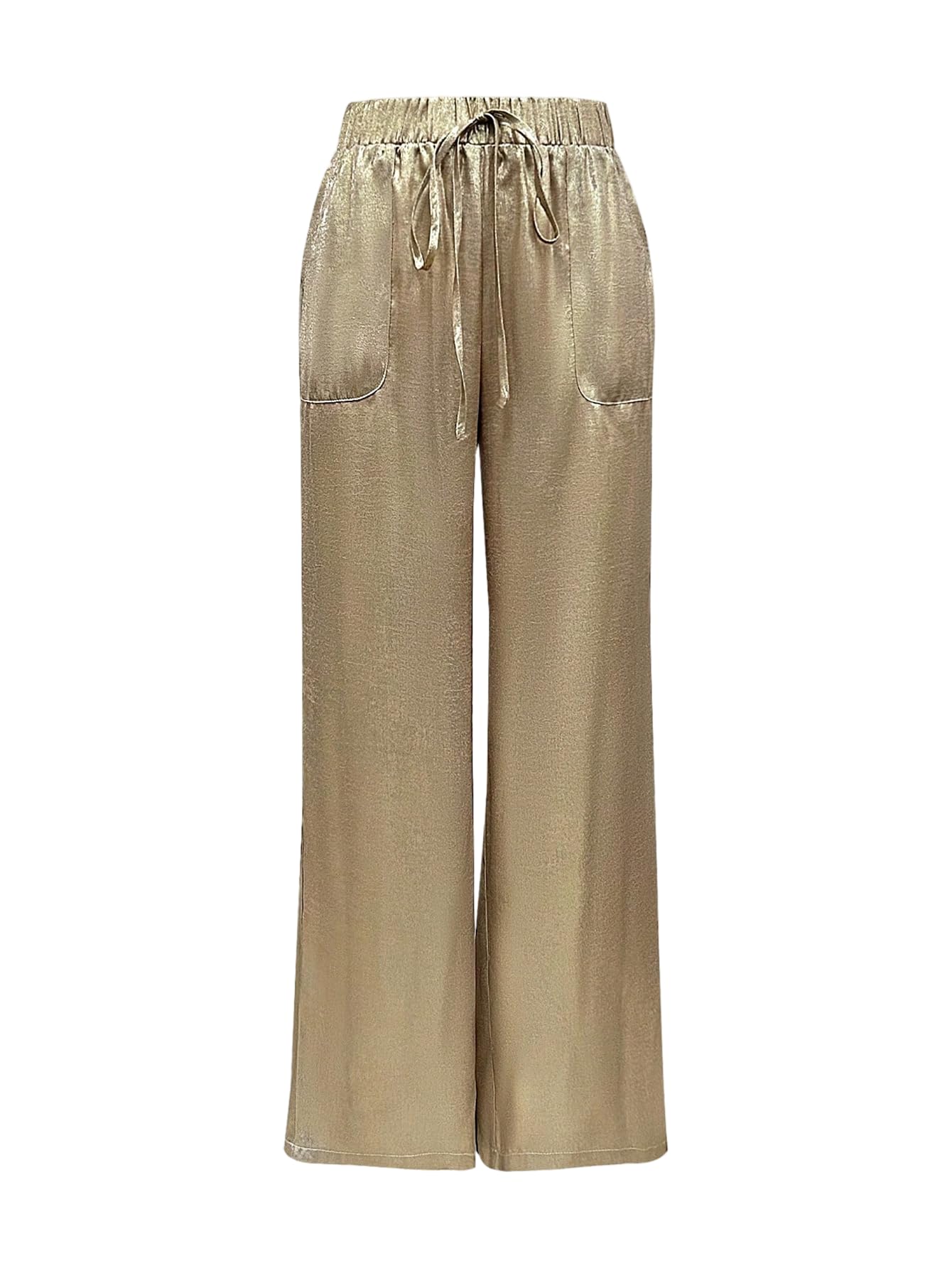 Floerns Womens Low Rise Wide Leg Pants Elastic Waist Drawstring Trousers with Pockets