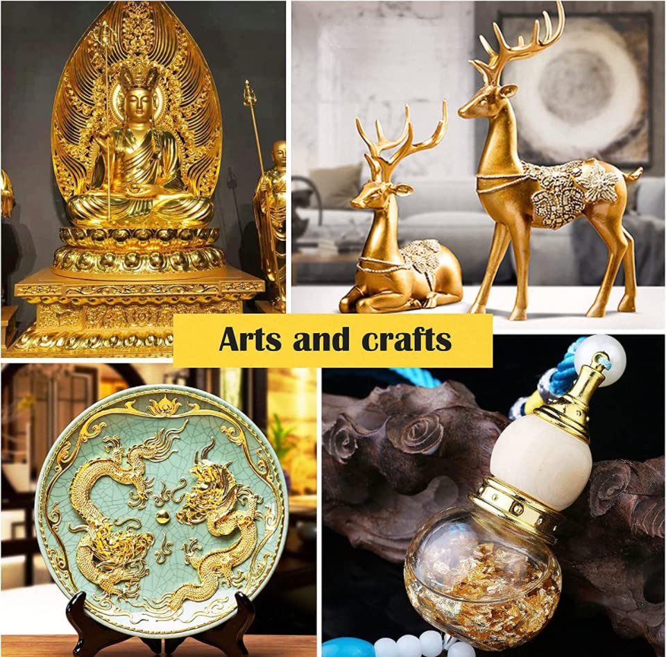 Gold Leaf Sheets 8x8 Cm 100 Sheets for Gilding Epoxy Resin Jewellery Tanjore Art Kundan Works Art & Craft & Mysore Painting Art (Gold Leaf, Gold Mica Powder 50g) 1