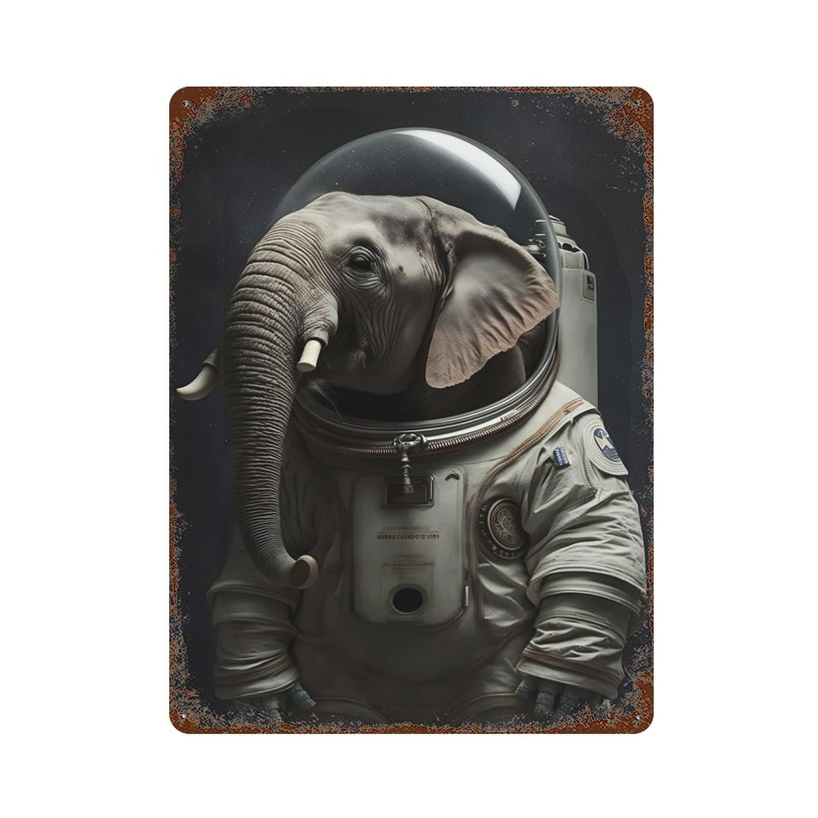 Rust Effect Astronaut Elephant Rusty Metal Tin Sign 15.7"x11.8", Rustic Home Decor for Living Room, Hallway And Home Decor