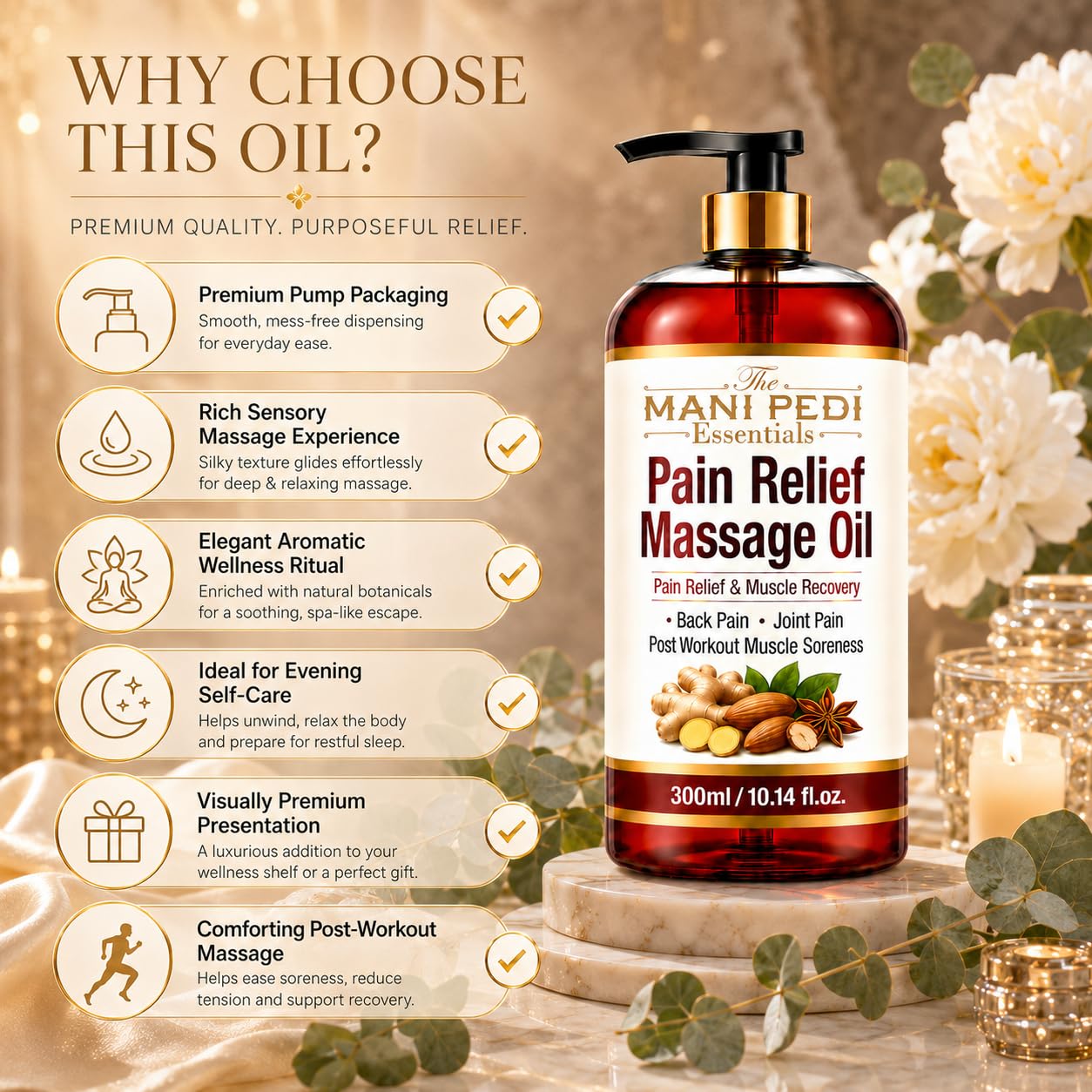 TMPE Pain Relief Massage Oil For Joint & Back Pain, Muscle Soreness & Post Workout Recovery. With Natural Healing Of Ginger, Turmeric & Clove Oils. Non-Sticky Texture - 300Ml 2