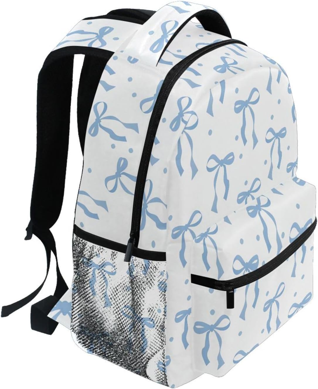 Ribbon Bow Polka Dot Blue Backpack for School Boys Girls Adults Kids Bookbag Laptop Bag 15L