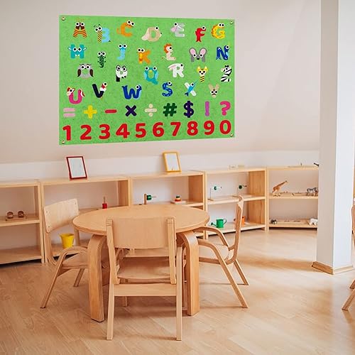 PLIGREAT Juego de letras de fieltro de aprendizaje, tablero de actividades de pared grande, letras ABC, números, símbolos, guión gráfico para