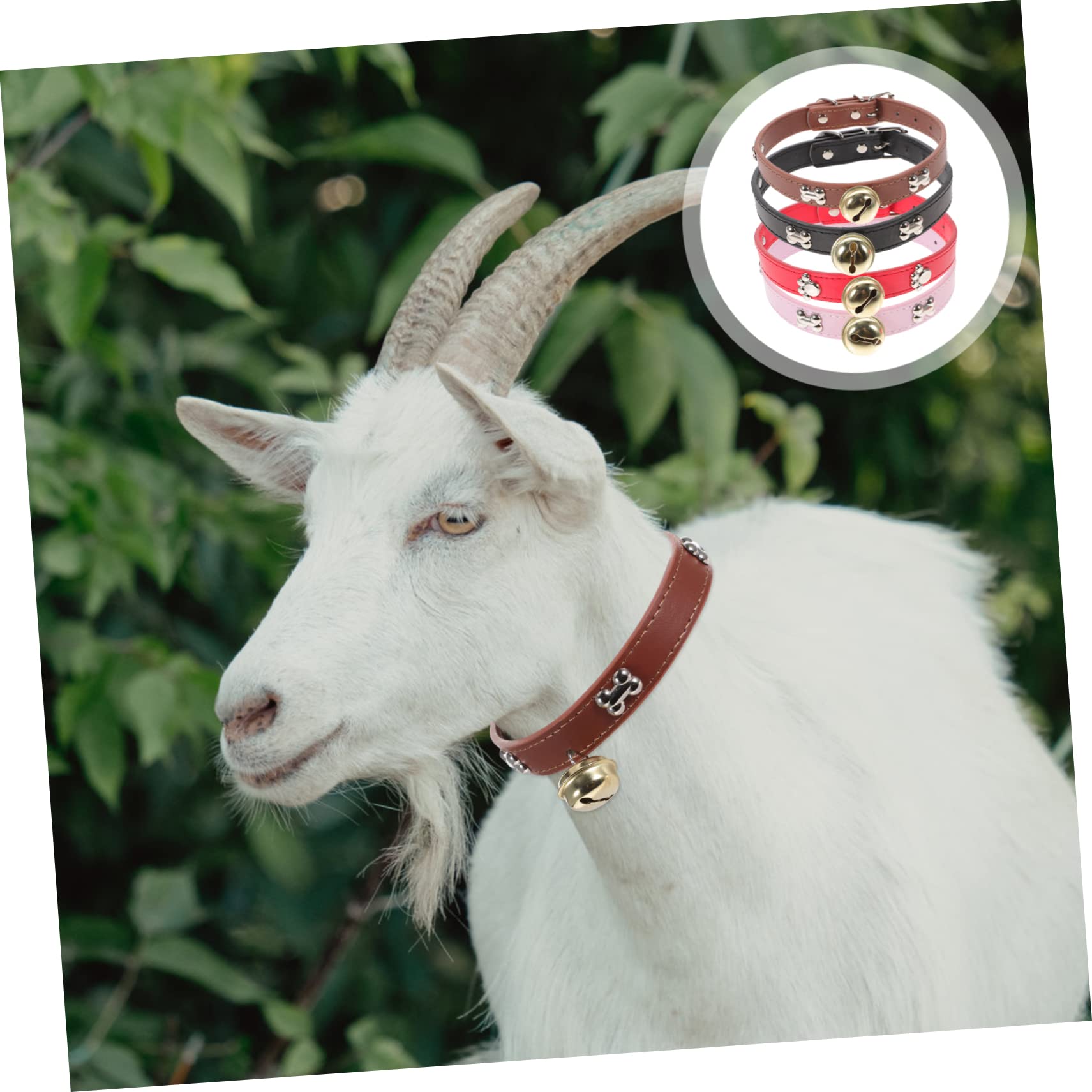 VICASKY Lot de 4 Colliers de Chèvre avec Clochettes en PU, Réglables avec Trous, Adaptés pour Moutons et Chèvres en Élevage Extérieur
