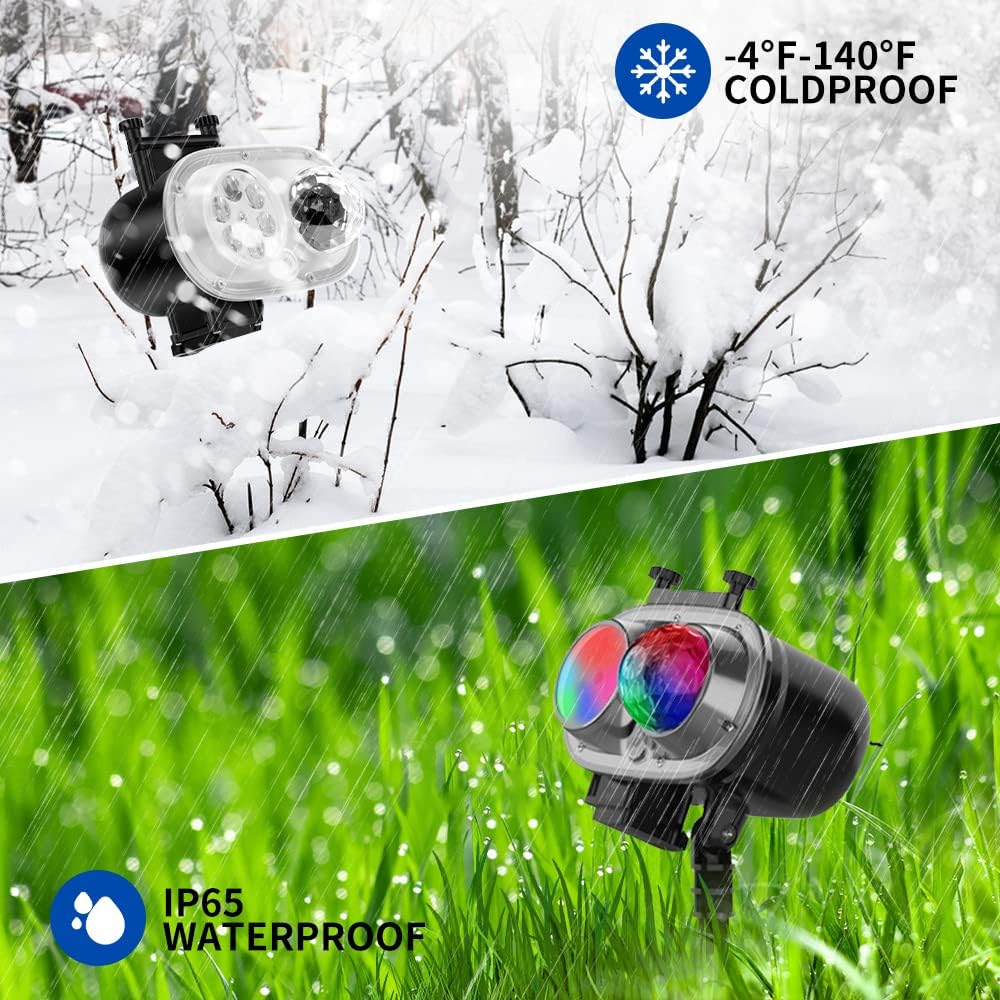 Holiday Projector Lights Outdoor, 2-in-1 HD LED Outdoor Projectors with Remote Control Timer, 3D Ocean Wave & 4 Patterns Waterproof Lanscape Lights for Indoor Valentine Xmas Halloween Holiday Party
