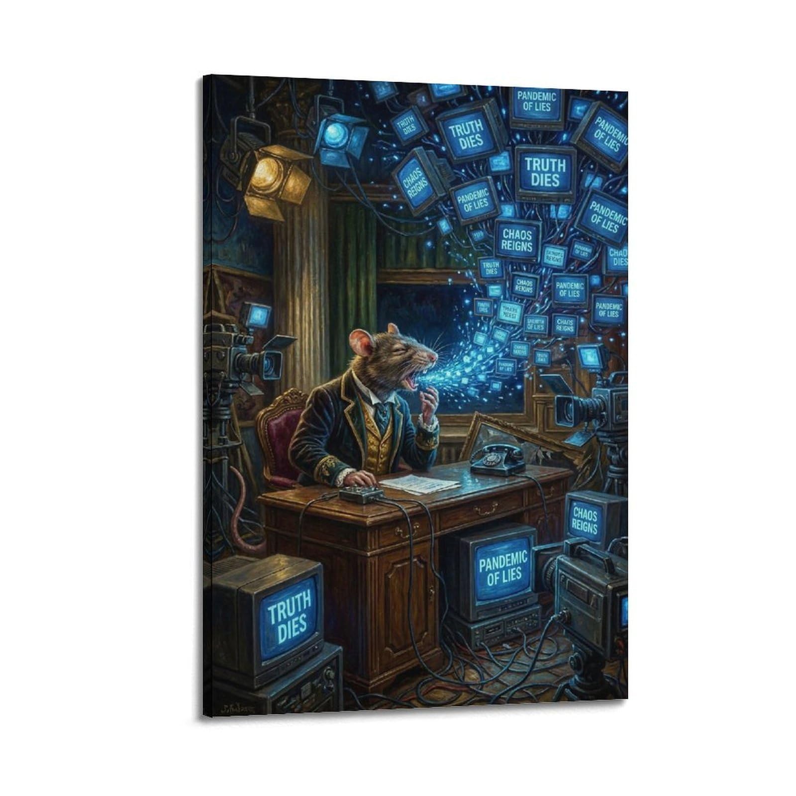 XKUGA Surreal Vintage Animal Poster Rat Media Frenzy Satire Modern Decorative Canvas Prints - Ideal Wall Art for Family, Man Cave, Game Room, Boys & Girls Bedroom 16x24inch(40x60cm)