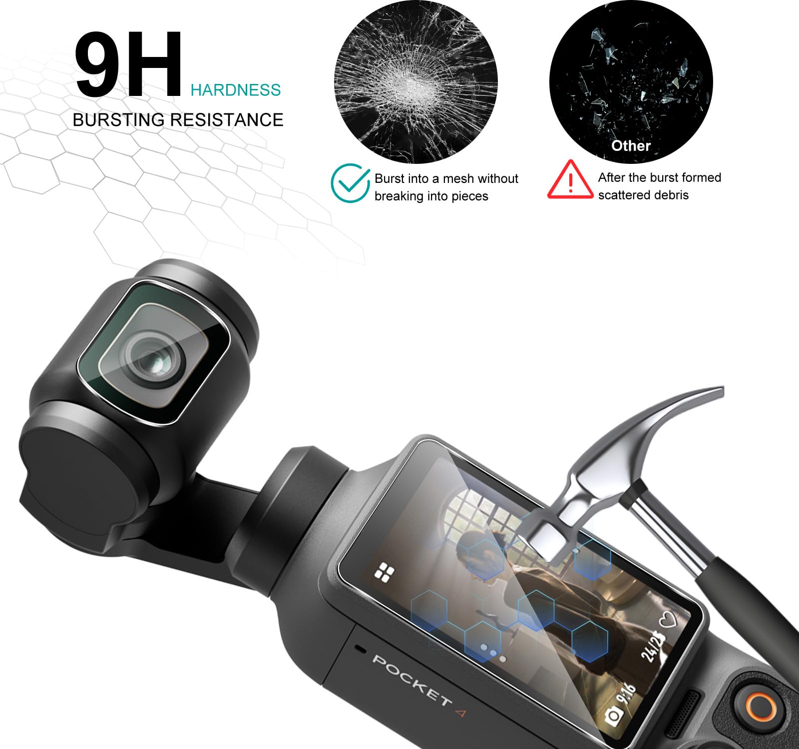 Lutree per DJI Osmo Pocket 4 Vetro Temperato, 2+2 Pezzi Pellicola Protettiva+ Pellicola Fotocamera, Durezza 9H Anti-Graffio HD Senza Bolle Protezione Schermo