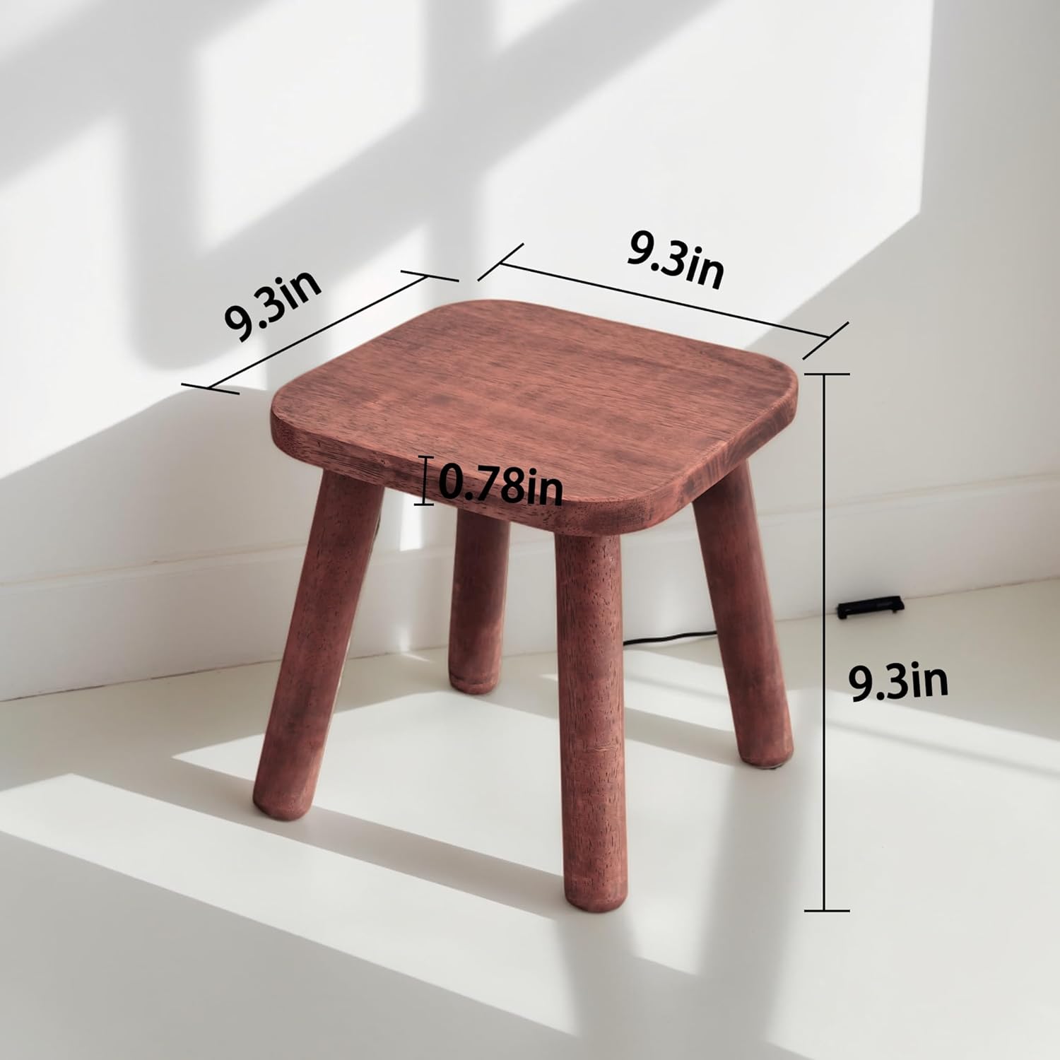 9.3" Non-Slip Wooden Step Stool - Compact & Sturdy, 300 Lbs Capacity, Easy Assembly for Bedroom, Bathroom, Kitchen (Rosewood Color)