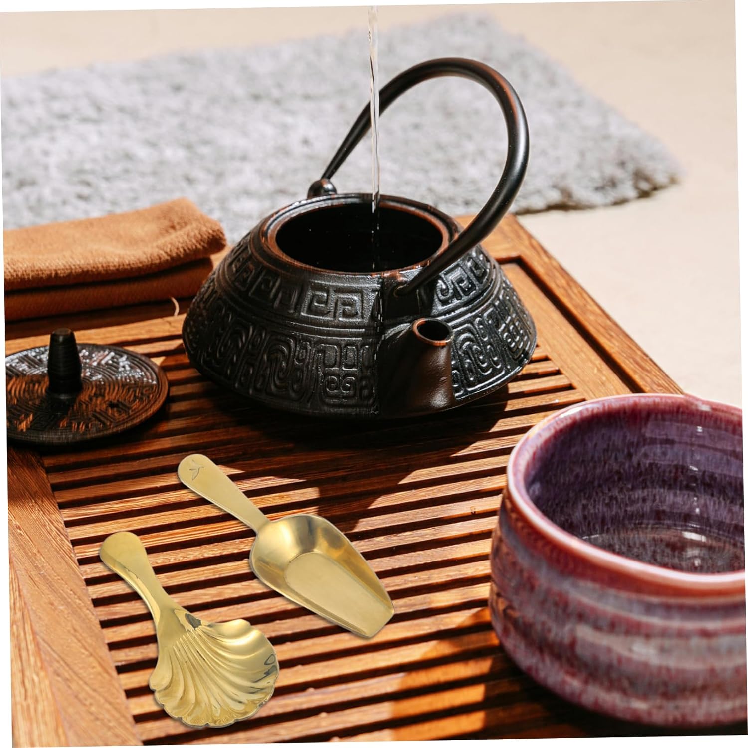 STOBAZA 6pcs Brass Tea Spoon Mini Shell Design for Loose Tea Sugar and Dessert and Elegant and Kitchen Use