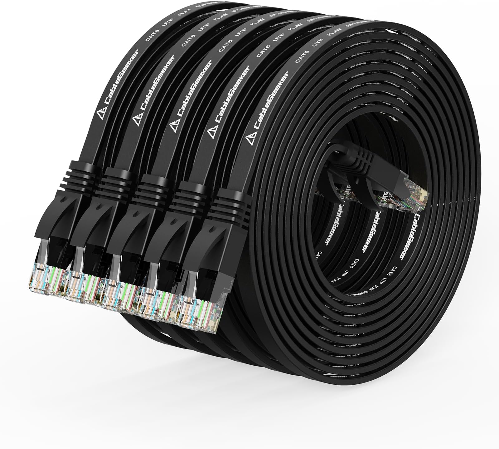 Cat 6 Ethernet Cable 10 ft (5 Pack) (at a Cat5e Price but Higher Bandwidth) Flat Internet Network Cables - Cat6 Ethernet Patch Cable Short - Black Computer Cable with Snagless RJ45 Connectors