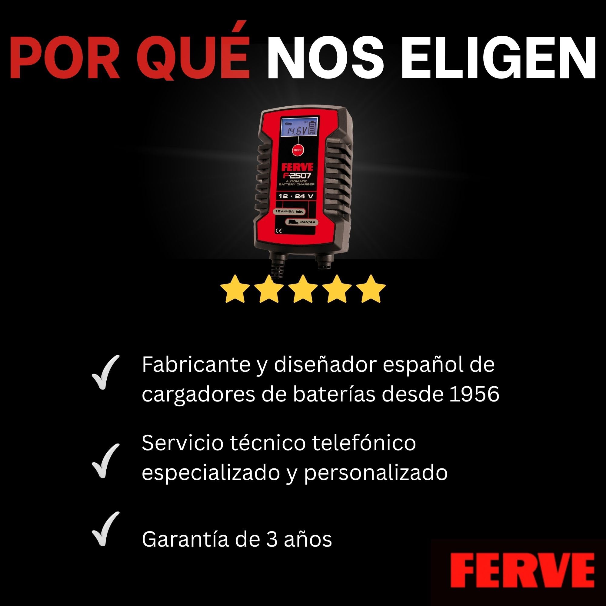 Ferve F-2507 Cargador Automático de Baterías de Plomo Ácido