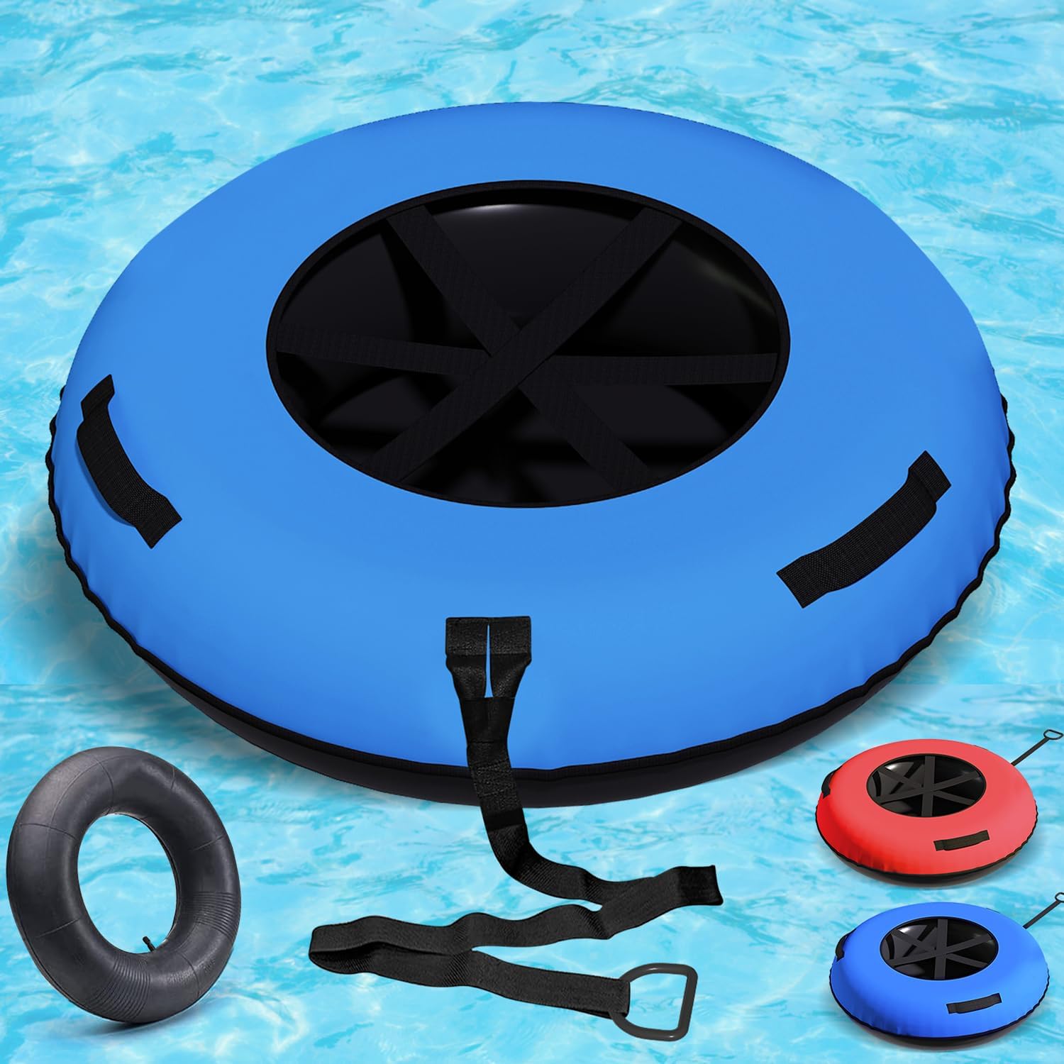 44/47 Inch River Tube withPremium Canvas Cover, Towable Snow Tube for Winter Sports, Blue/Red