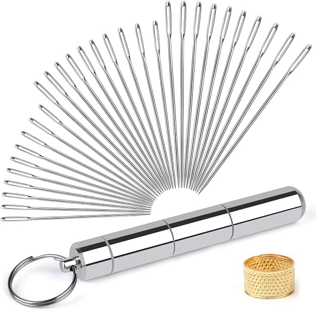 NAMOON 30Pcs Hand Sewing Needles, 3 Sizes Large-Eye Sewing Needles, Sewing Needles for Hand Sewing, Yarn Sewing Needle with Storage Tube and Thimble, Sewing Needles, Perfect for Embroidery and Sewing