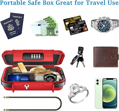 Miniatura 7 de AMIR Caja de seguridad portátil, caja de seguridad combinada con código, mini caja de seguridad antirrobo impermeable con cadena extraíble, caja de