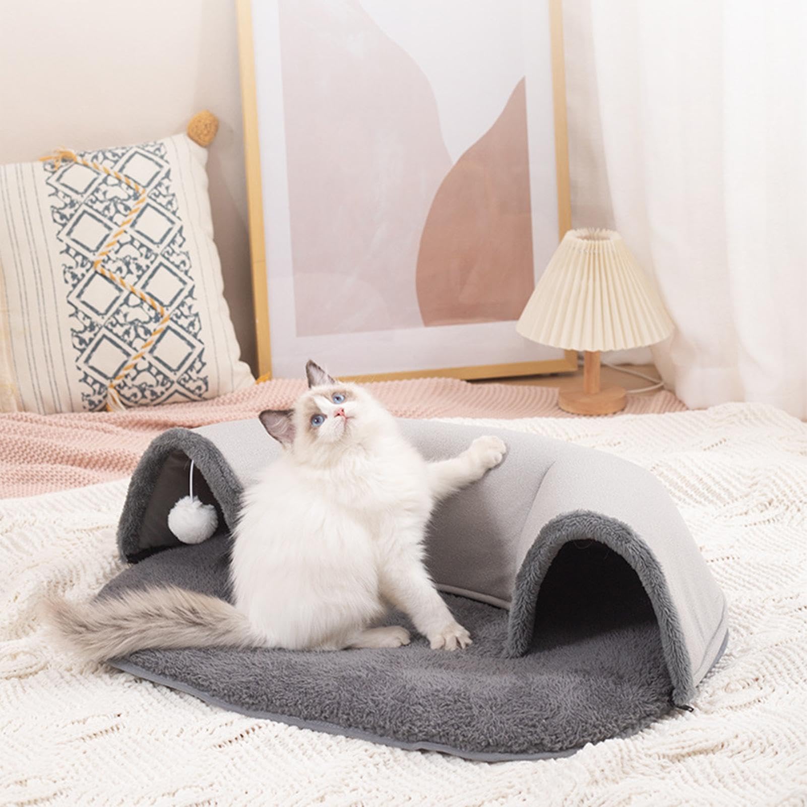Paquete de túneles para gatos, cómodo de gatos, cabaña para mascotas | autocalentable | de juguete lavable para gatos, tapete interactivo para gatos, conejos, cachorros, 25.6 x 19.3 x 6.7