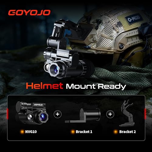 Miniatura 8 de GOYOJO Gafas de visión nocturna monocular montadas en casco, NVG HD 1080P con zoom 3X e infrarrojo ajustable, IP66 impermeable para caza