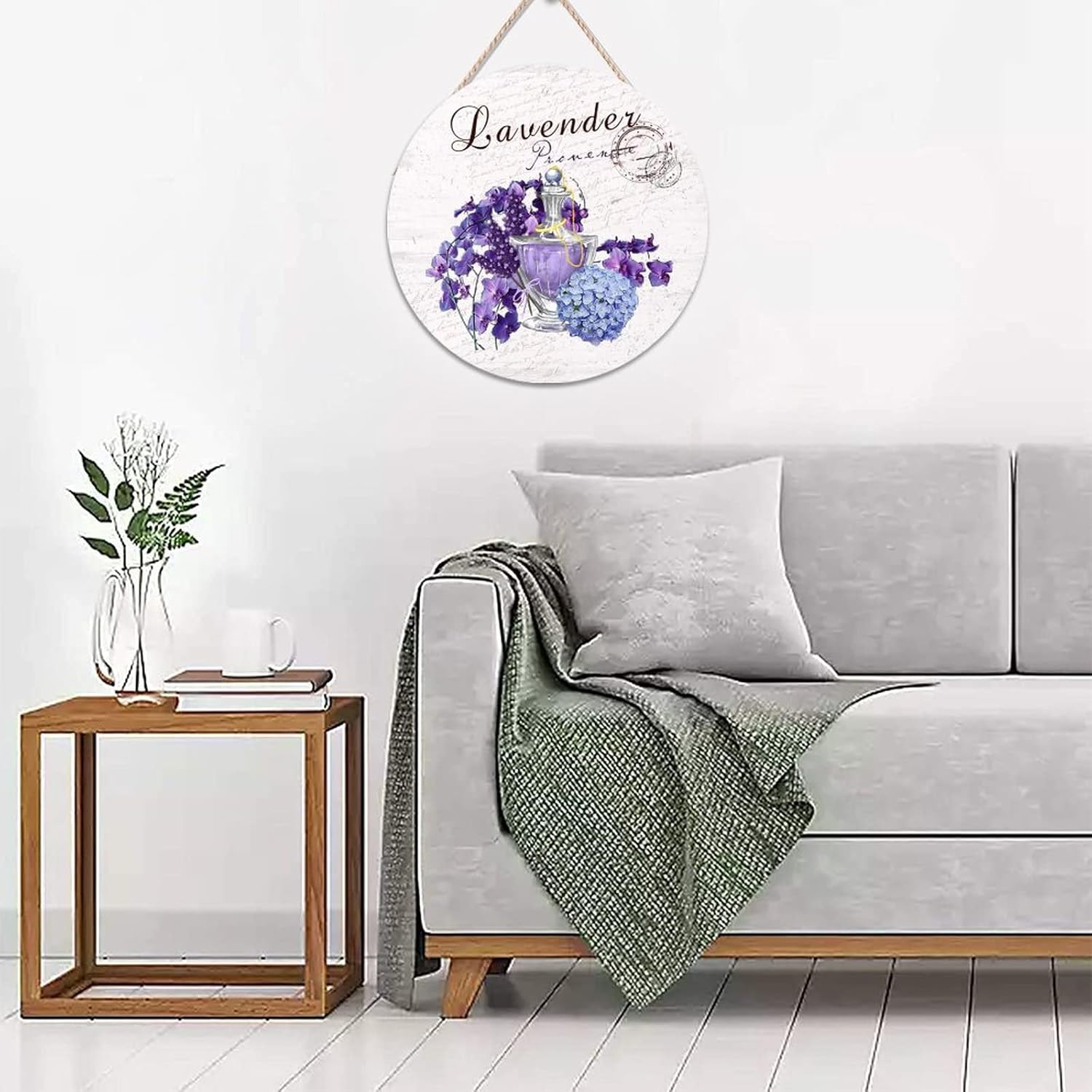 Custom Calligraphy Wall Door Hanging Sign, Lavender Wood Door Sign, Old Paper Textures 16x16in Front Door Round Wood Sign for Front Door Farmhouse Porch Housewarming Gifts