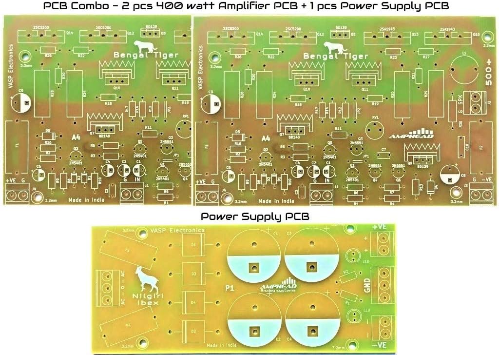 VASP 400 Watt Audio Amplifier PCB board 2 pcs + 1 pcs Power Supply Rectifier PCB board- for Home stereo & DIY projects