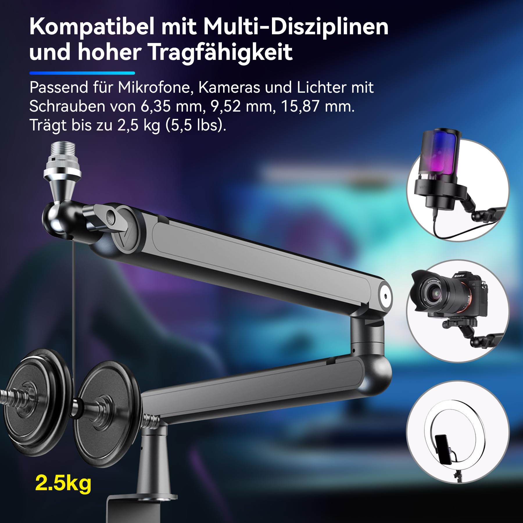 THRONMAX S7 Tune Low Profile Mic Arm, 360° drehbarer Mikrofonarm Mikrofonständer, Kabelmanagement, einfache Klemme für Streaming, Podcasting, Gaming, universelle Passform für Blue Yeti HyperX QuadCast