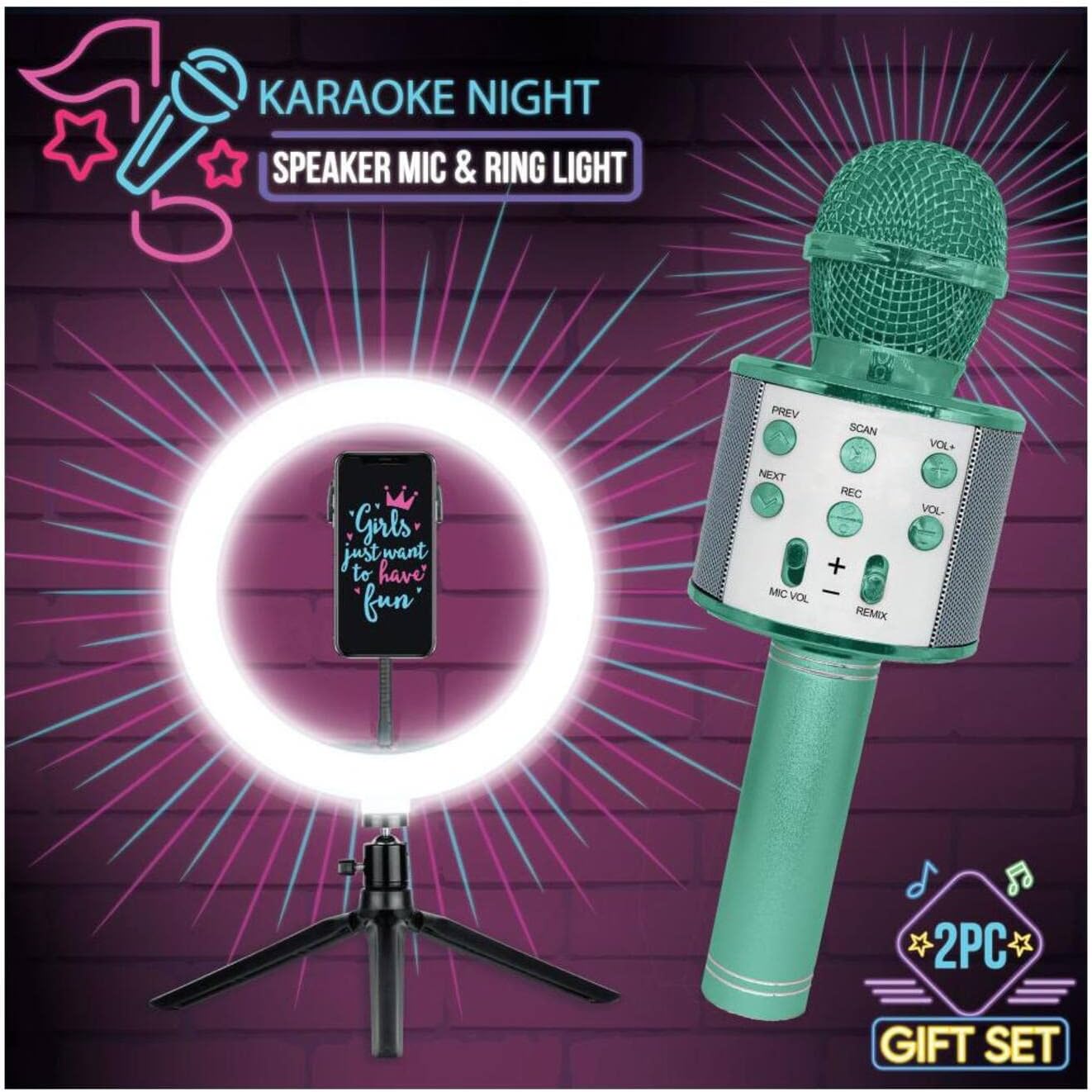 Gabba Goods Karaoke Microphone Speaker and Ring Light assembled