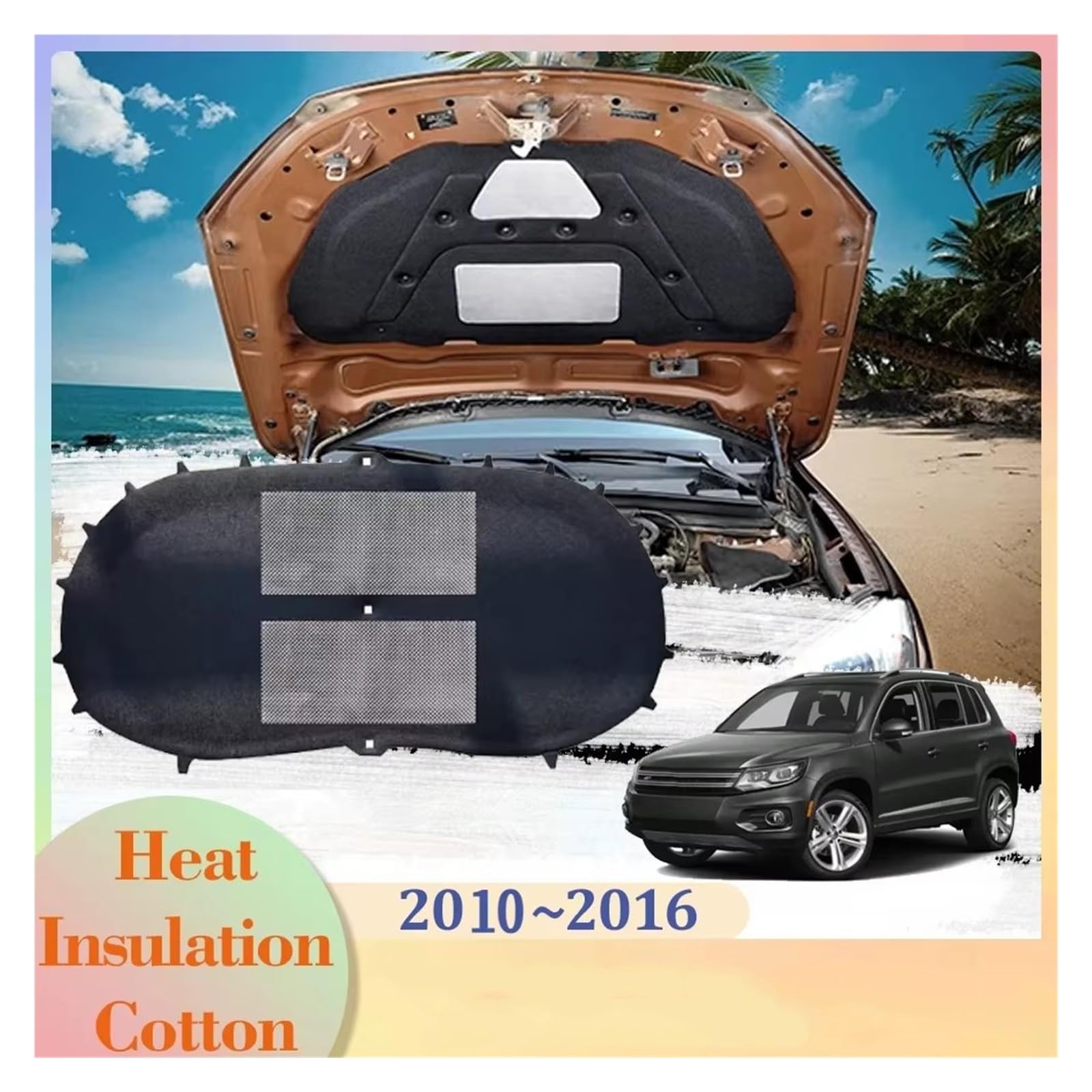 Panel de aislamiento térmico para coche Para VW para Tiguan 5N 2010 -2016 Almohadilla aislante térmica para el capó del coche, funda acústica de algodón, pegatina(Style B)