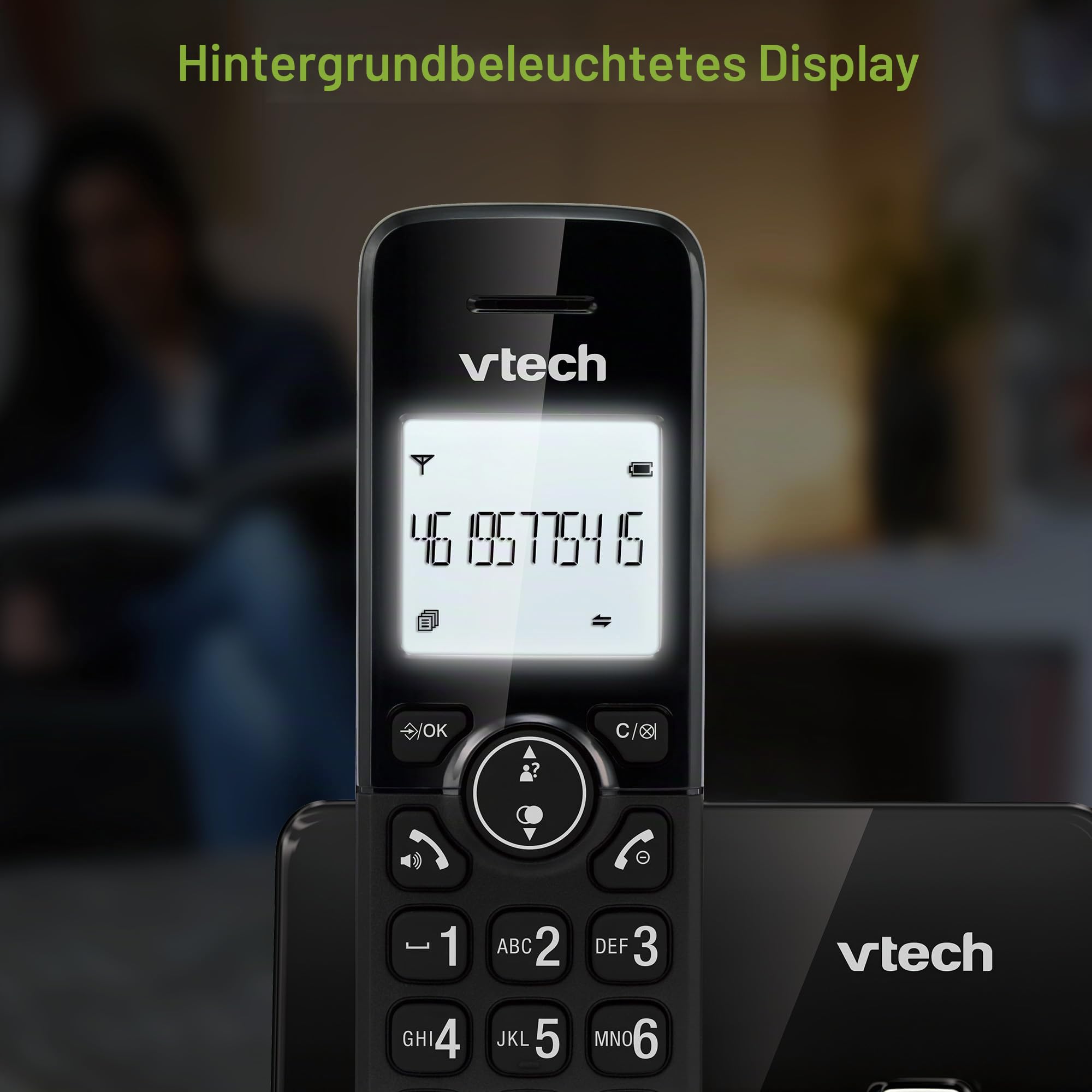 VTECH CS2001 Schnurloses Telefon Casa Duo mit Freisprecheinrichtung und Anrufblockierung, DECT Festnetztelefon, Anruferkennung, beleuchtetes Display, große Tasten, 30 Telefonbuch-Namen und Nummern,