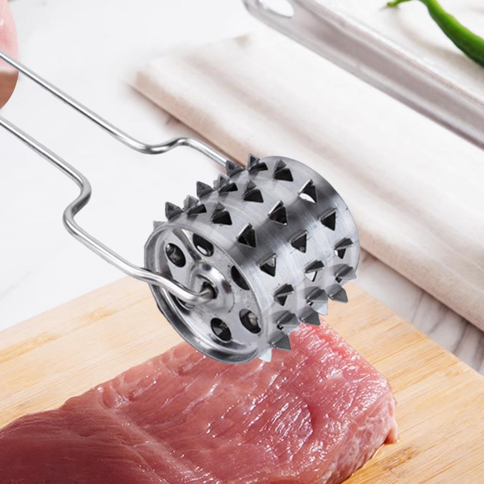 Angoily Steak Delicate Vlees Tenderizer RVS Rolling Vlees Tenderizer Tool Vlees Rolhamer Zachte Spuiter Roller voor Steak H? Sappels Varkensvlees Vlees Klopers Steaker