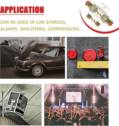 Miniatura 5 de Portafusibles en línea AWG calibre 4-8 con fusibles AGU de 20 A para audio de automóvil, alarma, amplificador, compresores, portafusibles en línea