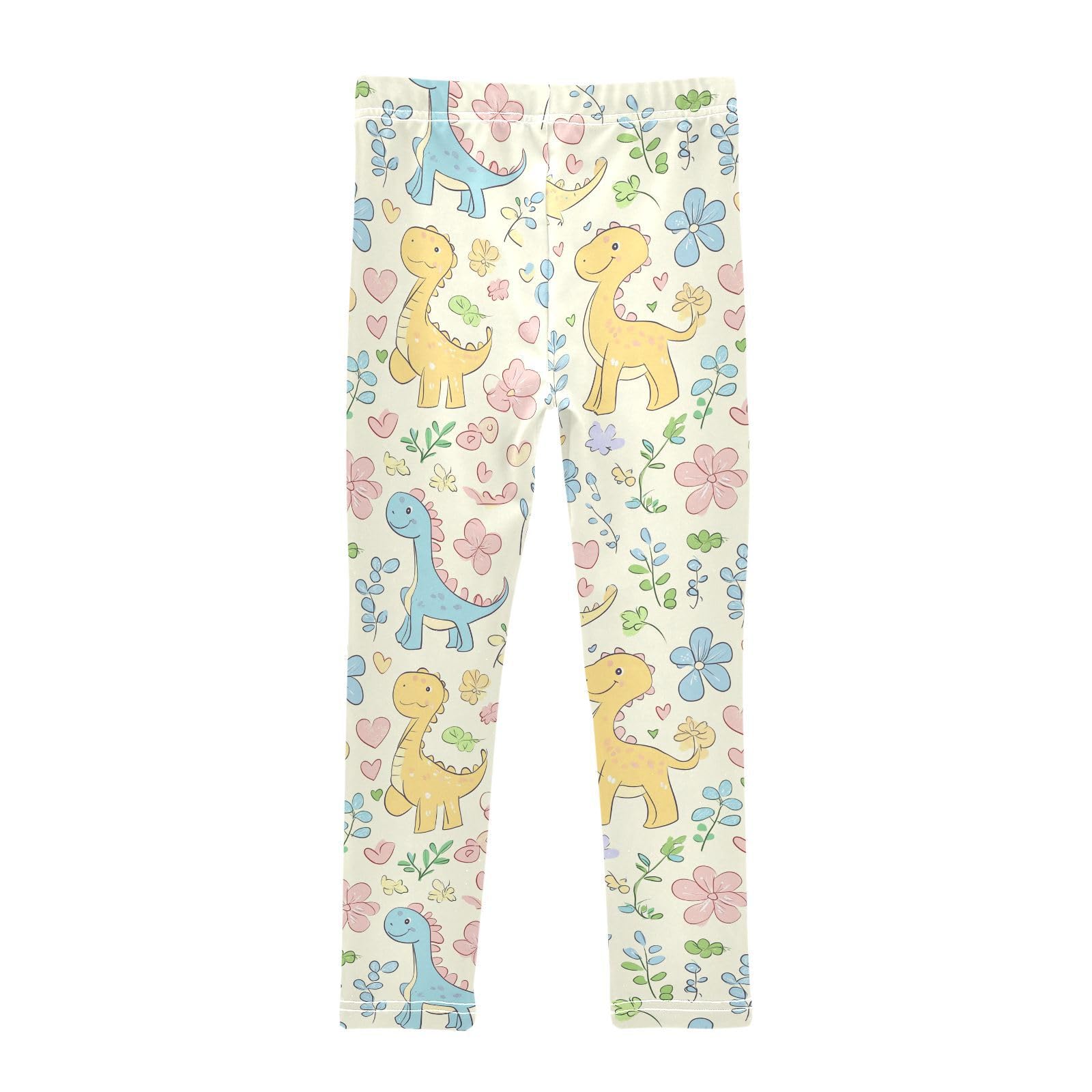 Wusikd Cute Dinosaurs Colors Girls' Leggings Toddler Doodles Yellow Kids Yoga Pants Dance Active Tights 5T