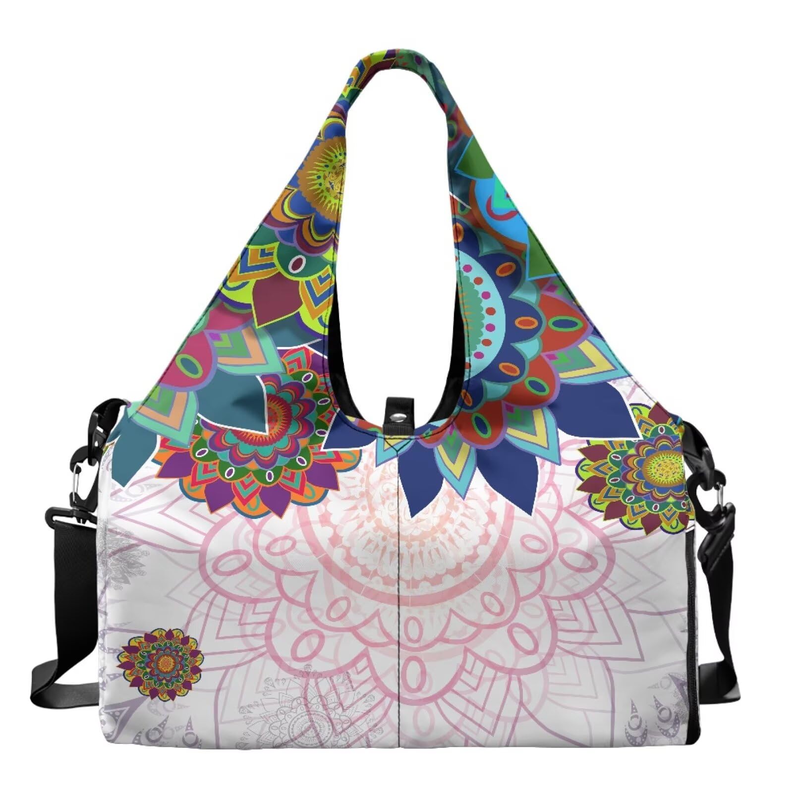 Mandala torba gimnastyczna damska z przegródką na buty, kieszenie do przechowywania na mokro i sucho, torba podróżna, torba sportowa, mata do jogi, przenośna torba na ramię, Totem lotosu