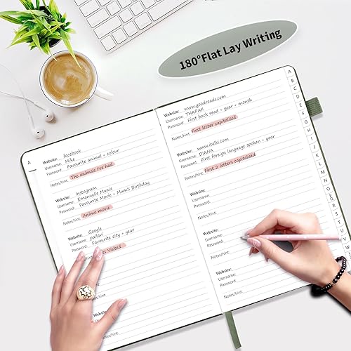 Vista 66 de Libro de contraseñas con pestañas alfabéticas, protector de contraseñas de tapa dura, organizador de cuadernos de contraseñas para computadora