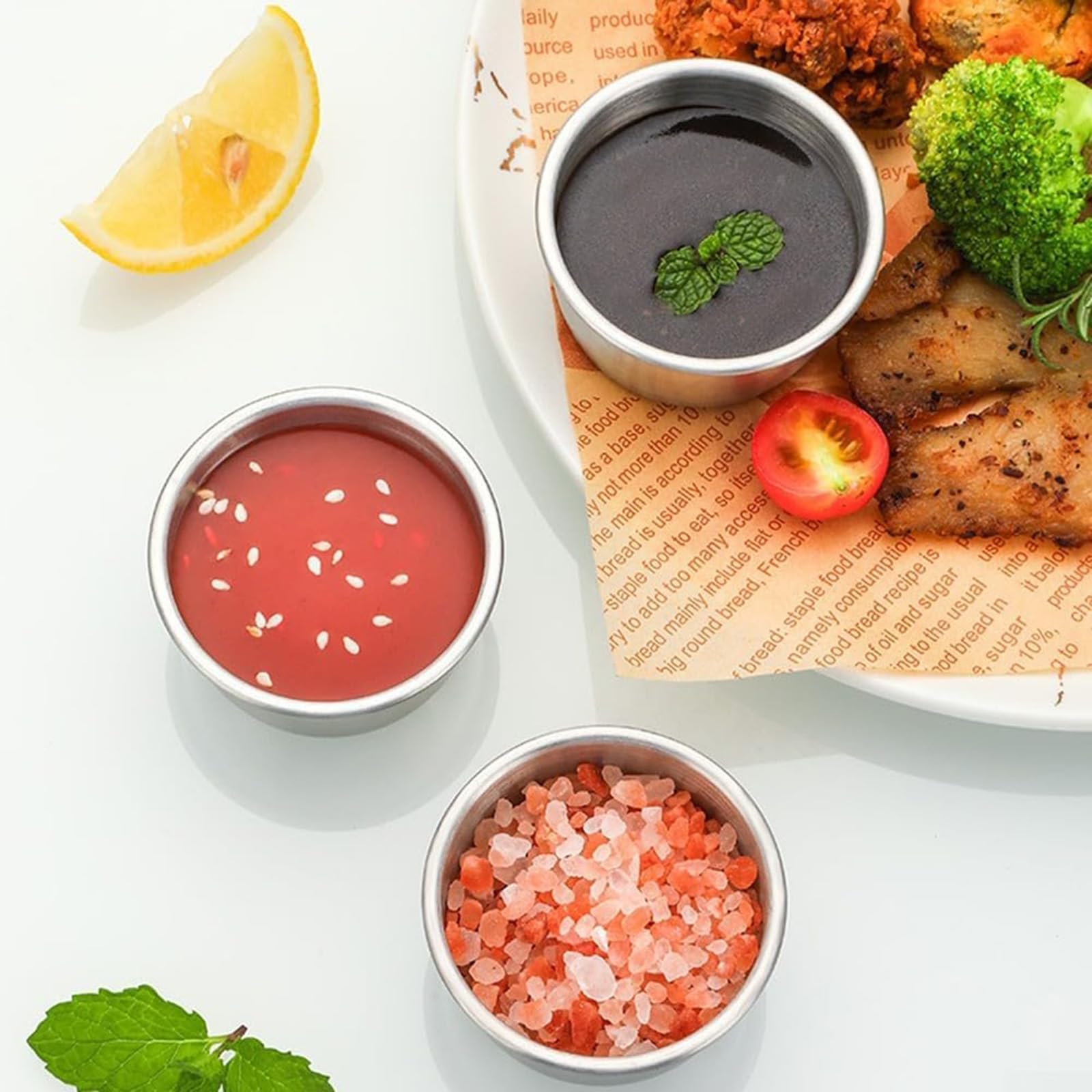 Set mit 6 Edelstahl-Saucenbechern, 40 ml, Edelstahl-Schüssel-Set mit Deckel, stapelbare Aufbewahrungsschüssel-Set für Snacks, Soßentöpfe, Gewürzschalen, Dipschalen