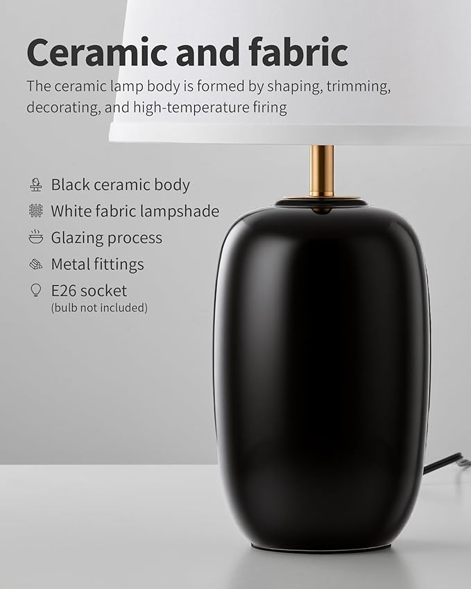 Lámpara de Mesa PUSU Negra Cerámica 22 Pulgadas, 2 Piezas miniatura 3