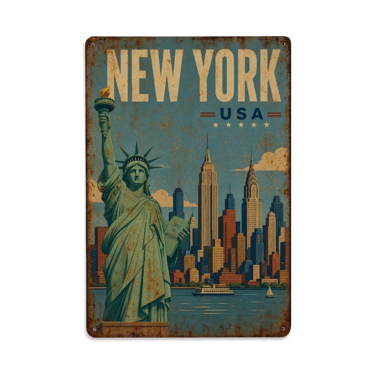 Travel Vintage USA New York Metal Tin Sign