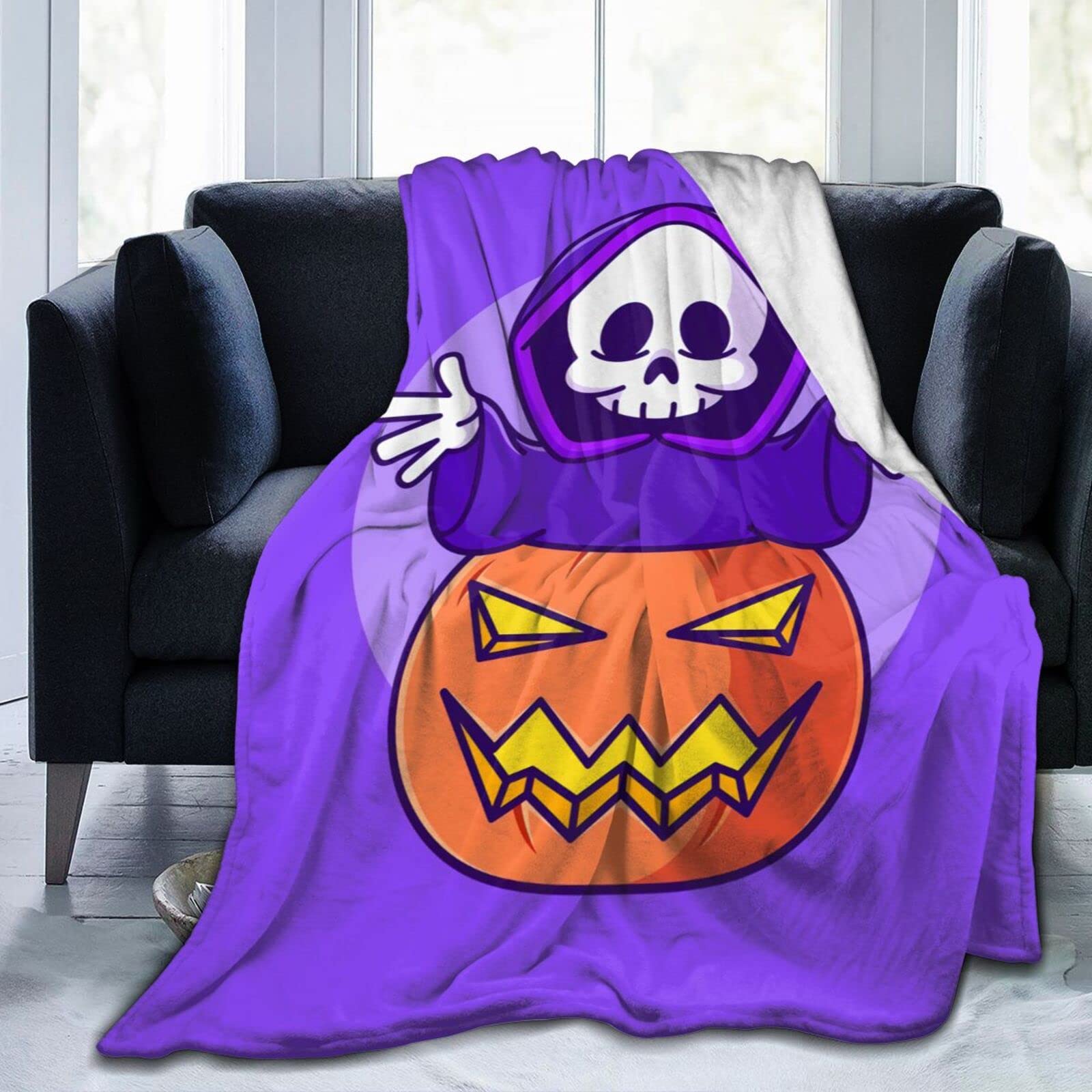 Lsjuee Cute Halloween Pumpkin and Ghost Throw Blanket Warm Cozy Blankets Lightweight Soft Flannel Horror Halloween Blanket for Sofa Couch Bed Office 80"X60"
