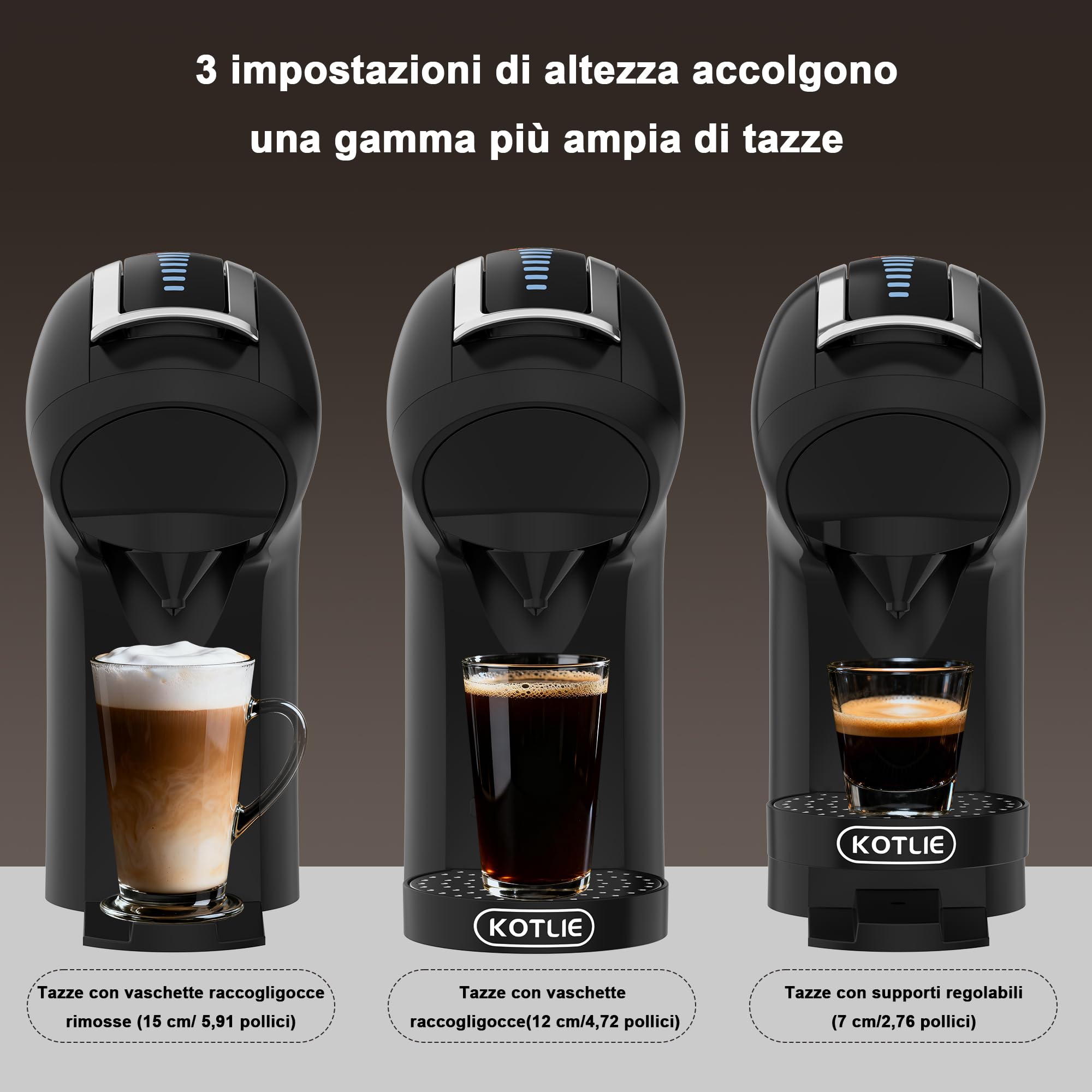 Macchina da caffè a capsule, per Nespresso, per Dolce Gusto, capsule A Modo Mio, caffè in polvere (44 mm) e caffè macinato, con volume e temperatura dell'acqua regolabili (EM-308B)