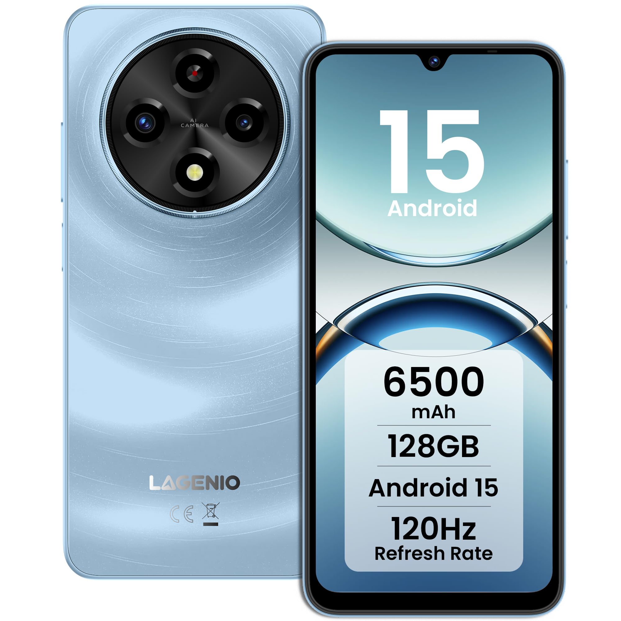 A12 Teléfono Inteligente 4G Android 15, 12GB RAM + 128GB ROM, Batería 6500mAh, Pantalla 6,9 Pulgadas HD+ 120Hz, AI Cámara 13MP, Octa-Core, Dual SIM/OTG/GPS/Fingerprint/Face ID