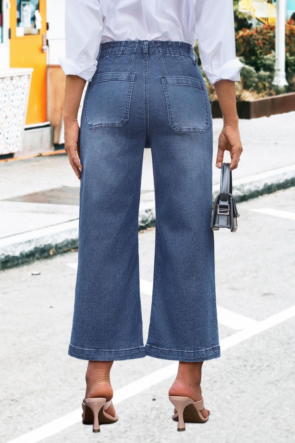 Wide Leg Jeans for Women High Waist Baggy Stretchy Flared Jeans Trendy Cropped Denim Jeans Pants with Pocket - Image 2